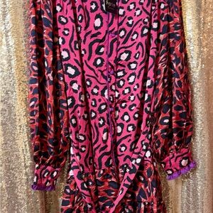 Fate Hot Pink and Black Leopard Print Long Sleeve Dress